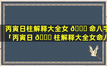 丙寅日柱解释大全女 🐘 命八字「丙寅日 🐒 柱解释大全女命八字命理」